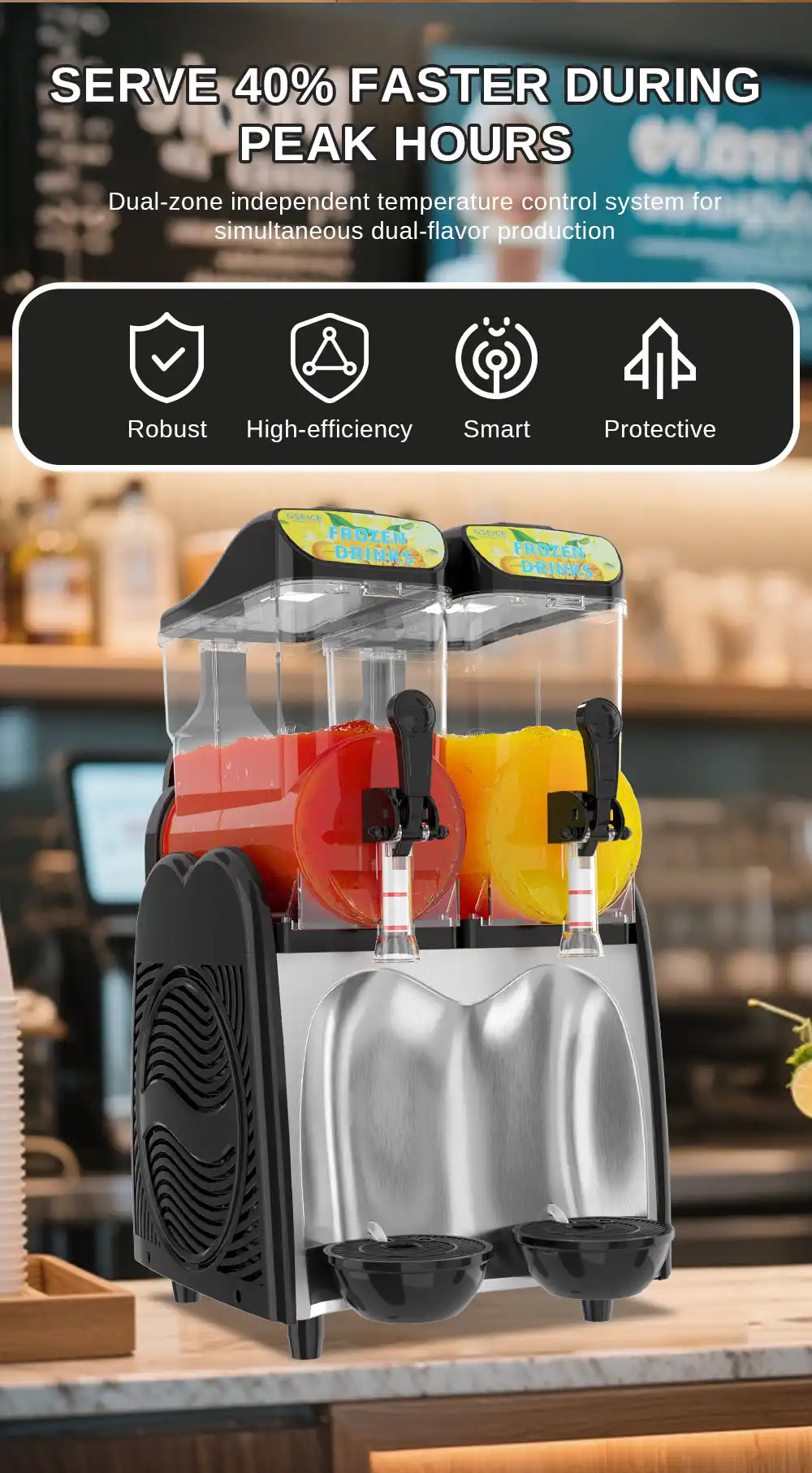 Smartool - Best Commercial Slushy Machine - Expert 110V 860W Dual-Tank Apple-Shaped Frozen Drink Maker