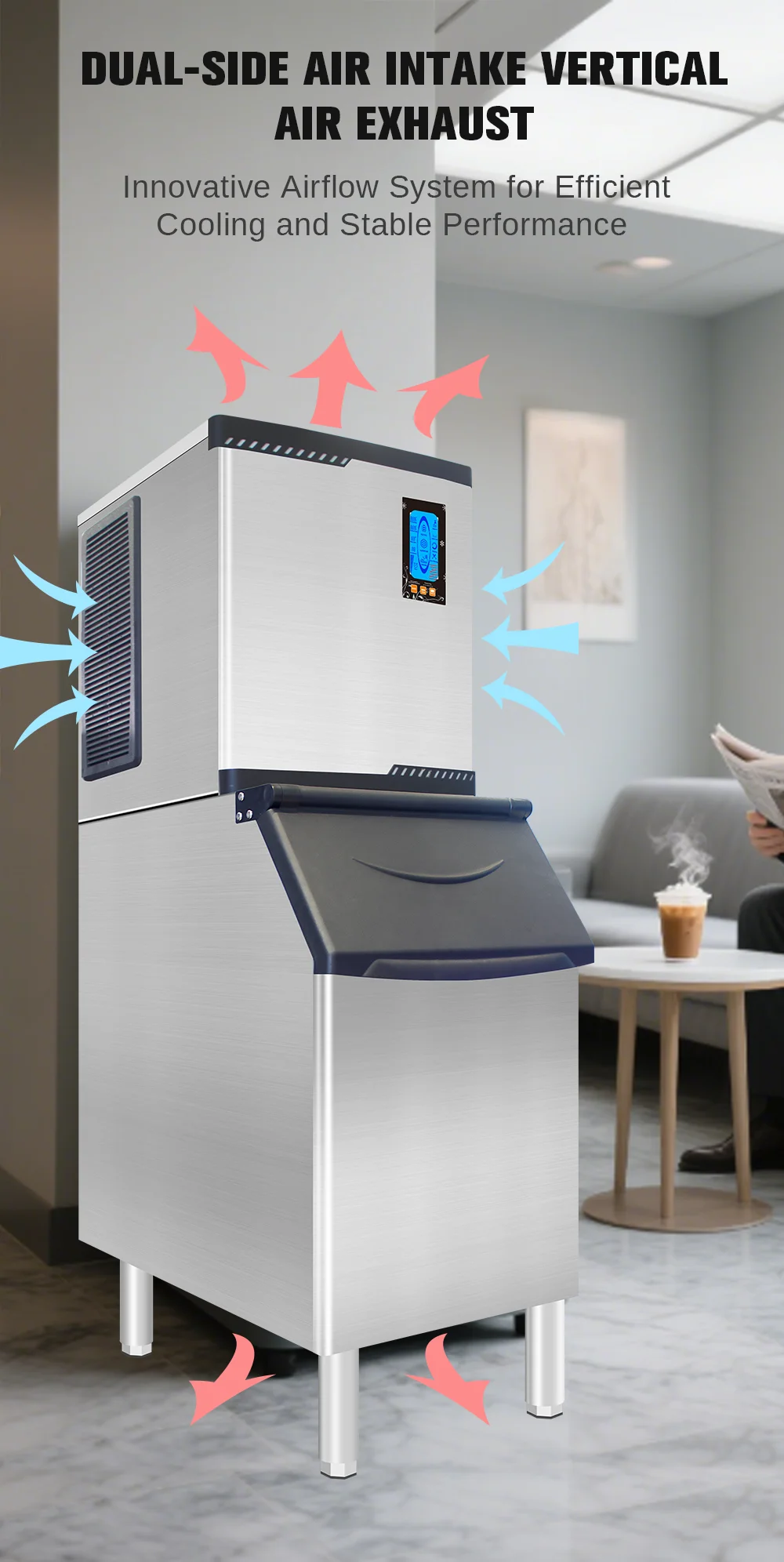 Smartool - Best Commercial Ice Maker: Smartool SF450 450lbs/24H Professional-Grade Vertical Ice Machine with 1100W Energy Efficiency & NSF Certification